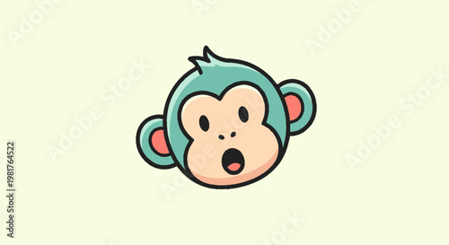 Cartoon Monkey Head with Surprised Expression and Open Mouth.