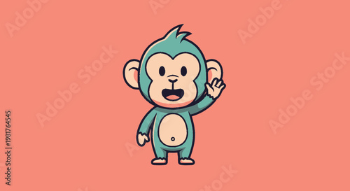 Cartoon Monkey Waving Hello with a Friendly and Happy Expression.