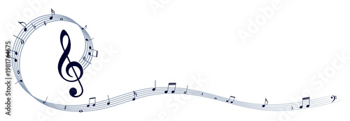 The stylized blue symbol with music notes.