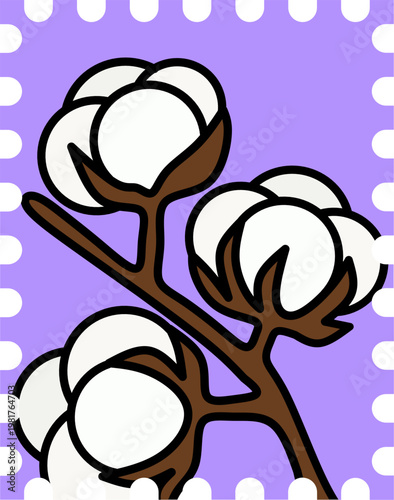 Dried Cotton Flower Postage Stamp Sticker for Aesthetic Journaling