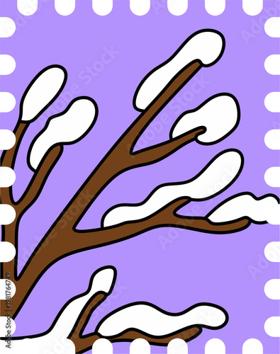 Winter Tree Twig with Snow Stamp Ephemera for Scrapbooking