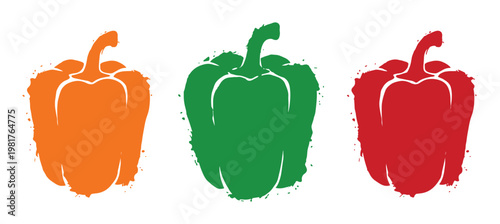 Bell peppers silhouette vector illustration in orange green and red