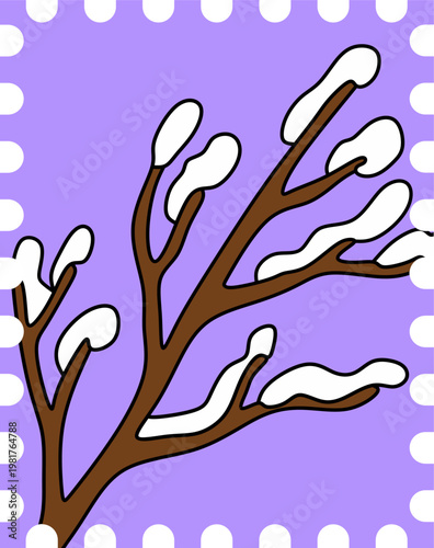 Snowy Winter Branch Postage Stamp Sticker for Journaling