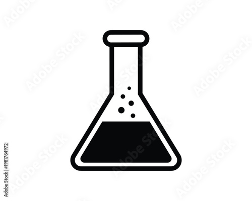 Black and white Chemistry flask, scientific experiment vector illustration