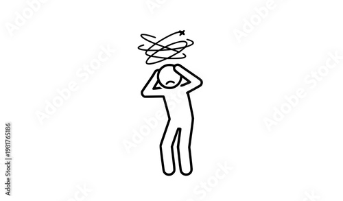 Stressed Stick Figure Icon with Dizzy Headache Symbol Representing Anxiety and Mental Health