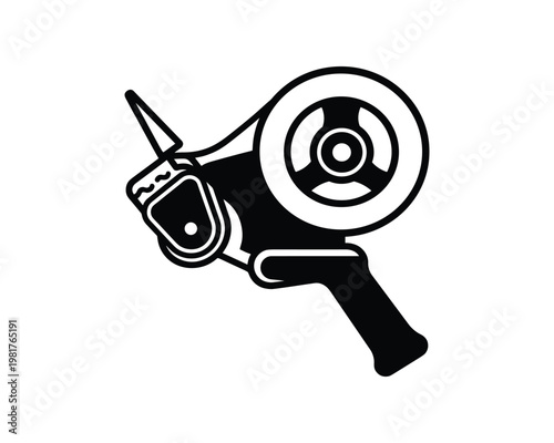 Black and white packing tape dispenser vector icon
