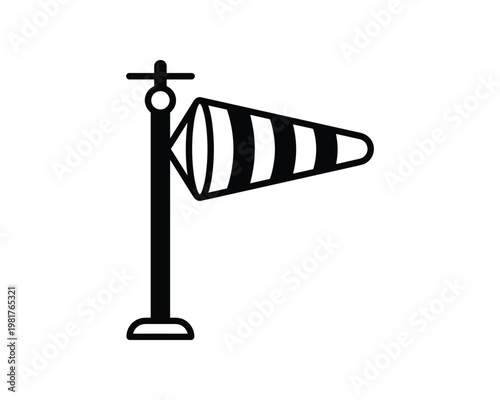 Black and white windsock vector icon on a pole for aviation