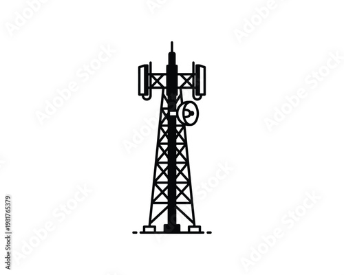 Black Cell Tower Illustration, Communication Technology Vector