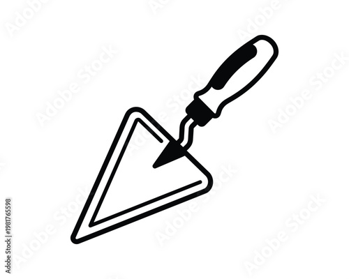 Black outline brick trowel tool vector illustration design element