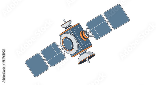 Orbiting Satellite with Solar Panels, Space Exploration and Technology