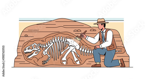 Paleontologist Unearthing Dinosaur Skeleton Fossil Excavation