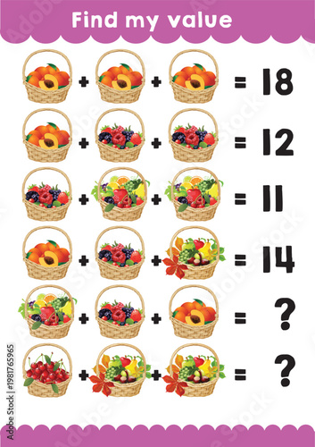 фотографія find my value math worksheet kid grade I mental maths addition subtraction kids