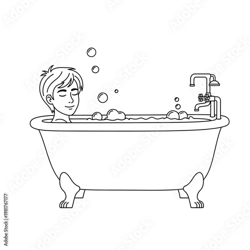 Relaxed person enjoying a bubble bath in a vintage clawfoot tub with closed eyes.