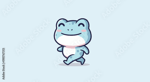 Cute Cartoon Frog Walking Happily Across the Frame.