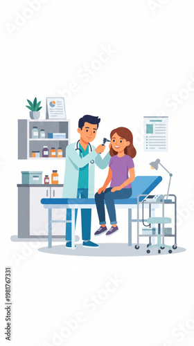 Male Doctor Examining Girl's Ear with Otoscope