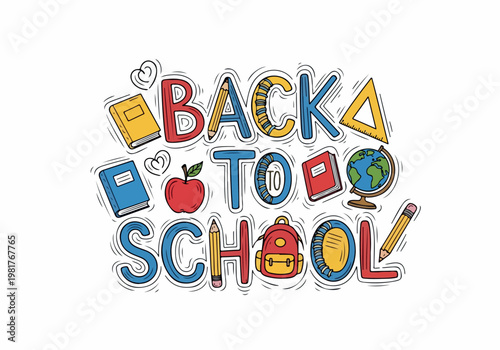 Back To School Vector Drawing with School Supplies and Educational Elements