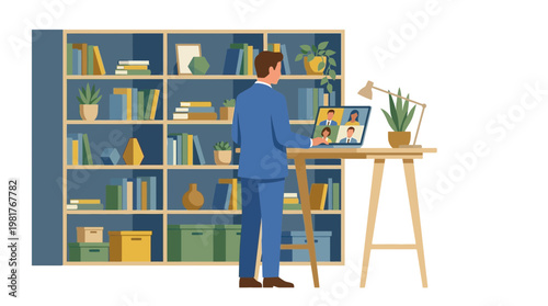 Businessman Having a Video Call at a Standing Desk in Office