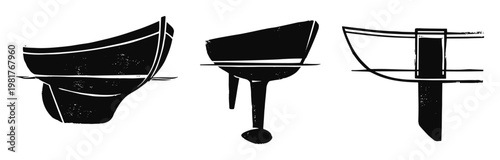 Boat keel monotype, boat hull silhouette, keel types illustration