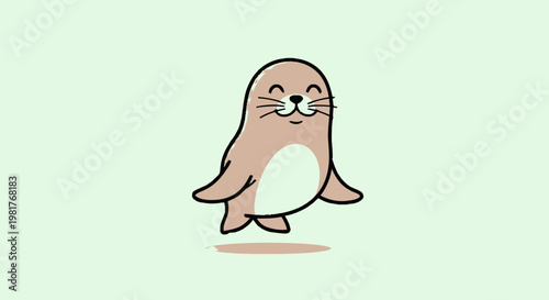 Happy Cartoon Seal Smiling and Floating in the Air.