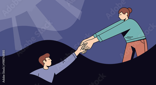 Offering a helping hand to someone in distress, symbolizing support, rescue, and empathy during challenging times, illustrating the importance of human connection and aid