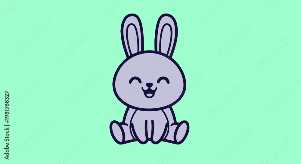 Fototapeta premium Cute purple cartoon bunny sitting with smiling face.