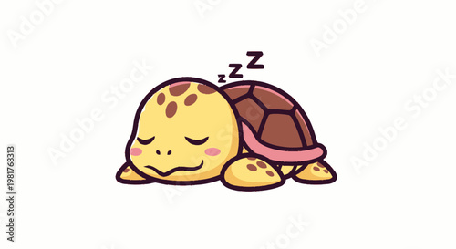 Cute Cartoon Turtle Sleeping Peacefully on White Background.