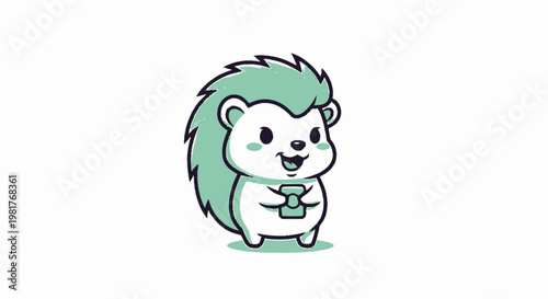 Cute Cartoon Hedgehog Holding Money Smiling Happily on White Background.