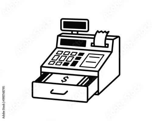 Cash register vector icon with dollar sign and receipt isolated