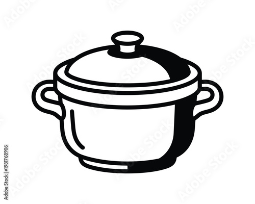 Ceramic roasting crucible pot with lid vector art