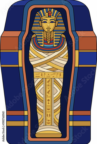 This detailed and vibrant illustration depicts an ancient Egyptian sarcophagus, conveying a sense of history and artistry, ideal for cultural or historical themes.