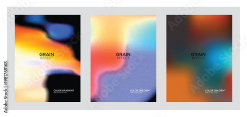 Set of abstract grainy gradient backgrounds with vibrant colors and noise texture for modern design
