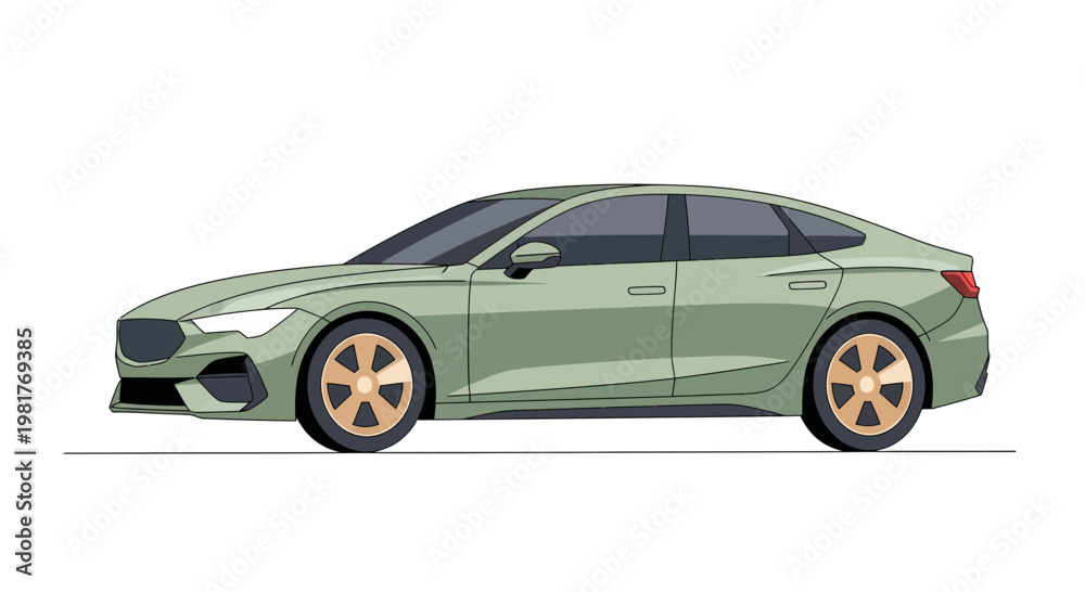 Fototapeta premium Sleek Sage Green Sedan Car Illustration, Modern Automotive Design