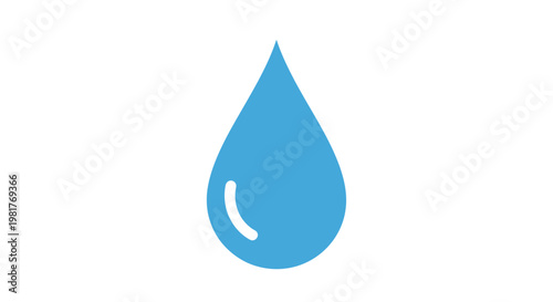 Single Blue Water Drop Icon on White Background, Simple Clean Design