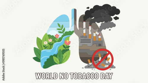 This illustration captures the contrast between healthy lungs and polluted environments, emphasizing the significance of World No Tobacco Day in promoting a smoke-free life.