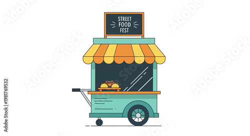 Street Food Cart Fest with Tacos, Festive Awning and Sign