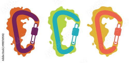 Colorful carabiners ink blot splash design elements illustration