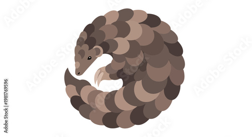 Stylized Pangolin Curled in Ball, Cute Animal Illustration