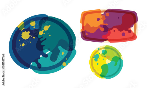 Colorful ink blots set in various shapes. Abstract vector paint splash design