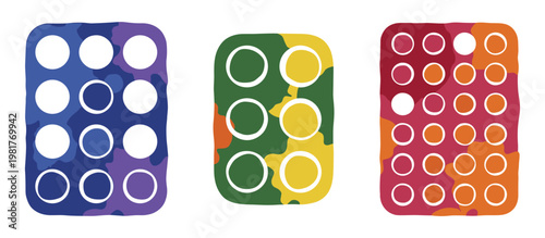 Colorful rounded rectangle apps with circles and ink blots