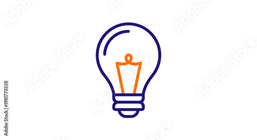 Minimal duotone vector icon of a classic light bulb with a filament, representing ideas and innovation
