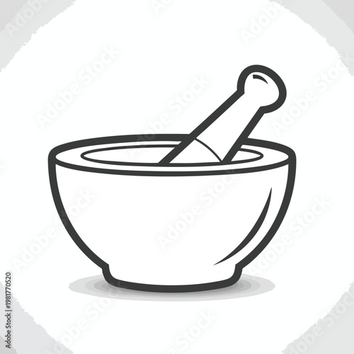 Minimalist Illustration of a Mortar and Pestle for Culinary and Herbal Medicine Use
