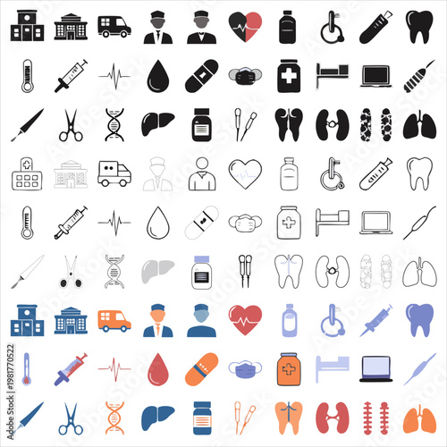 Medical Icons Set | Healthcare, Hospital, Doctor and Clinic Vector Icons for Medicine, Emergency, Pharmacy and Health Care UI Design