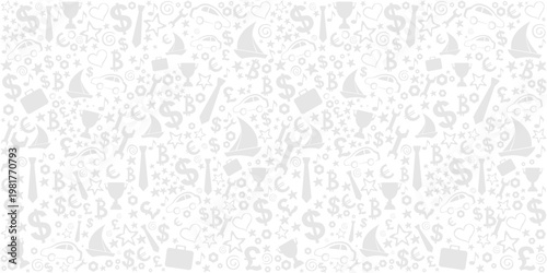 Happy father day. Grey seamless pattern with tie, eyeglasses, screwdriver, wrench, money, car, yacht, bitcoin, cup, icons. great for banners, wallpapers, cards, image covers.  Horizontal card format 