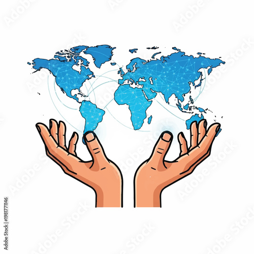 A person holds up the world map with their hands in a supportive gesture.