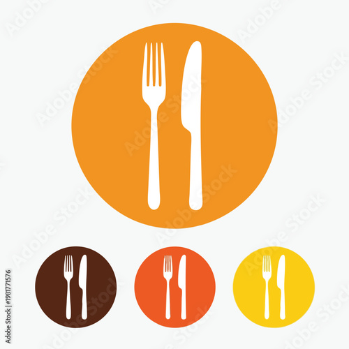 Modern Table Setting with Fork and Knife Icons in Bright Colors
