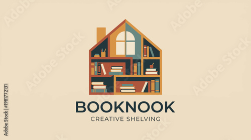 A beautifully designed bookshelf in the shape of a house filled with various books, symbolizing creativity and a love for reading and design in home decor.