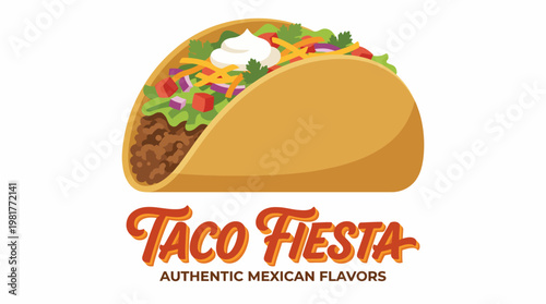 A colorful illustration of a taco filled with vibrant ingredients, accompanied by tasty toppings, representing authentic Mexican flavors and the joy of culinary delight.
