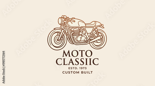 This vintage motorcycle logo features classic design elements, showcasing the essence of custom-built bikes, perfect for motorcycle enthusiasts and brands celebrating heritage.
