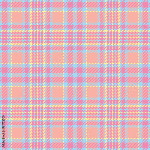 Graceful background vector fabric, 50s seamless tartan check. Comfort textile plaid pattern texture in red and cyan colors.
