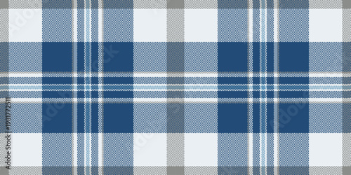 Masculine fabric textile tartan, designer vector pattern plaid. Advertising check texture background seamless in white and blue colors.